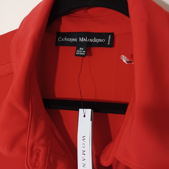 Catherines Malandrino Women's Red Roll-Tab Shirt New Size 2X, 1X - Picture 6 of 9